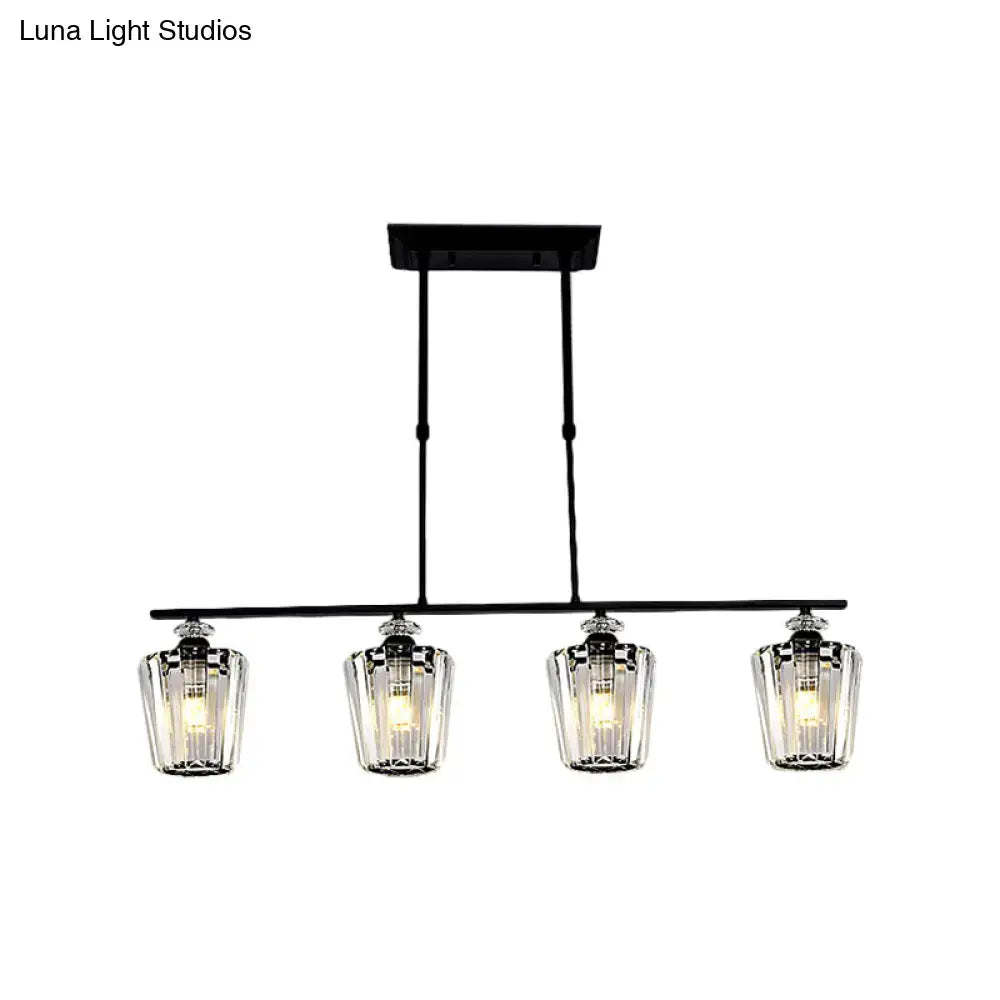 DecorBites™ Modern Black Metal Island Chandelier with Cylindrical Crystal Shade - 3/4 Heads
