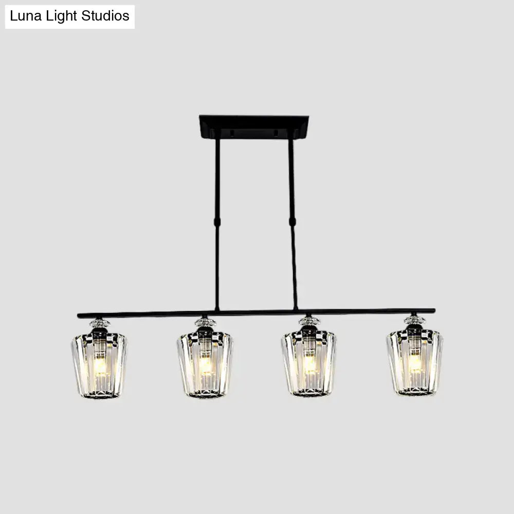 DecorBites™ Modern Black Metal Island Chandelier with Cylindrical Crystal Shade - 3/4 Heads