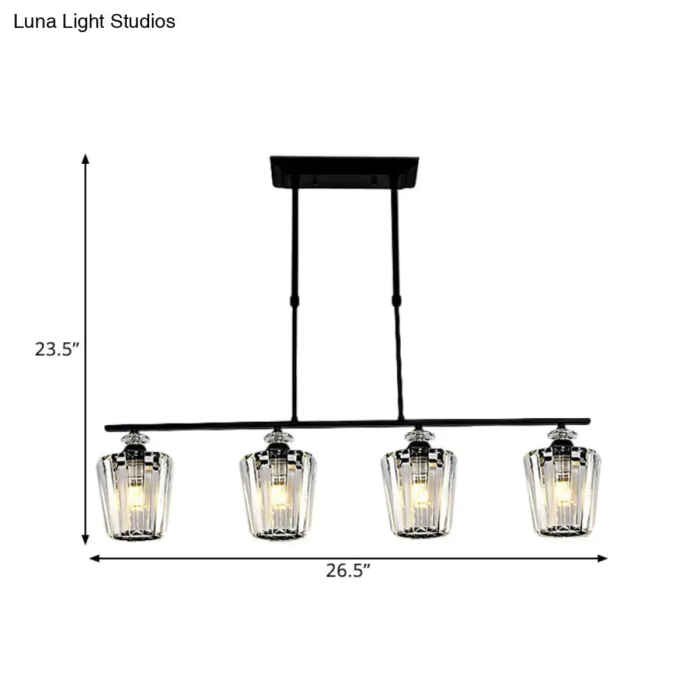 DecorBites™ Modern Black Metal Island Chandelier with Cylindrical Crystal Shade - 3/4 Heads