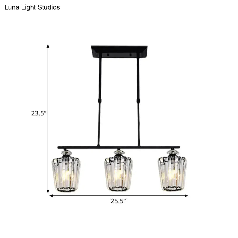 DecorBites™ Modern Black Metal Island Chandelier with Cylindrical Crystal Shade - 3/4 Heads