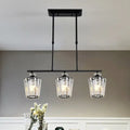 Decorbites modern black metal island chandelier with three cylindrical crystal shade heads for led incandescent fluorescent bulbs