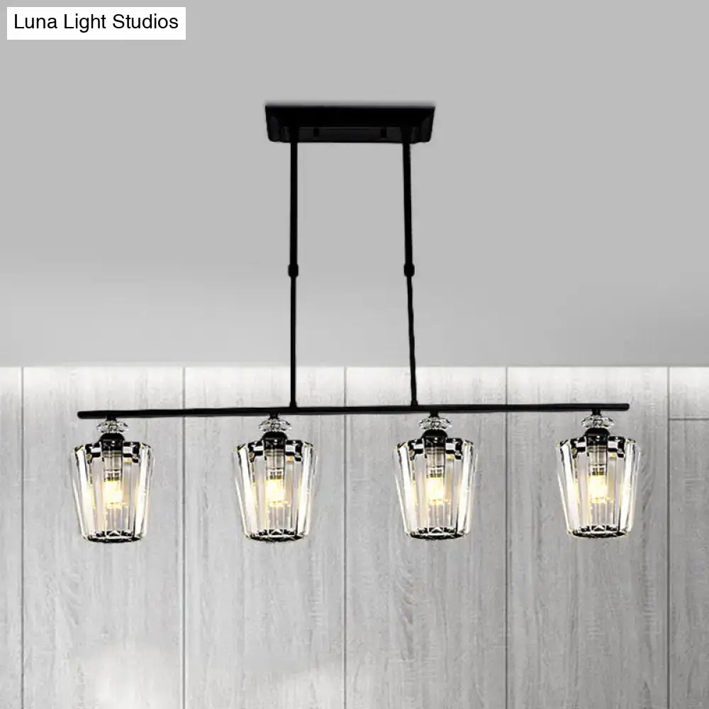 DecorBites™ Modern Black Metal Island Chandelier with Cylindrical Crystal Shade - 3/4 Heads