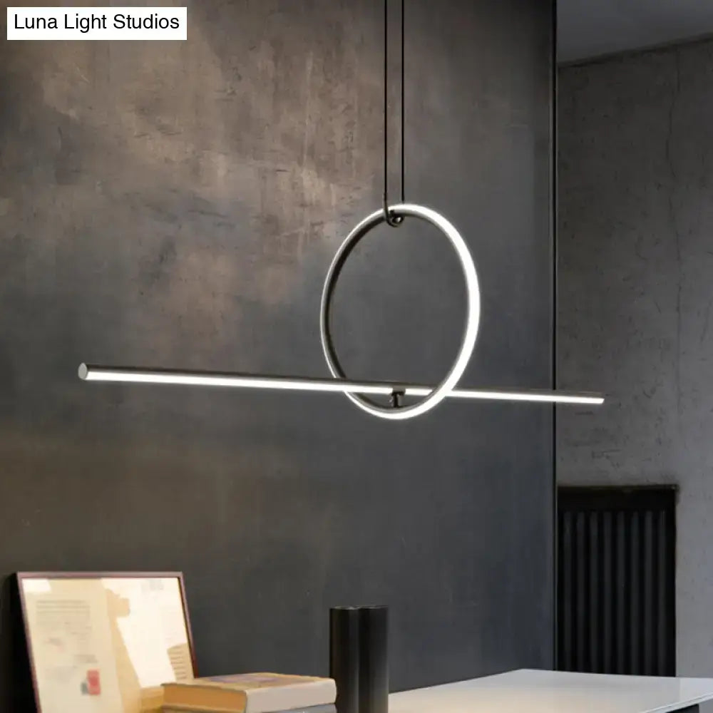 DecorBites™ Modern Black Metal Stick and Ring LED Pendant Lamp for Dining Room Island
