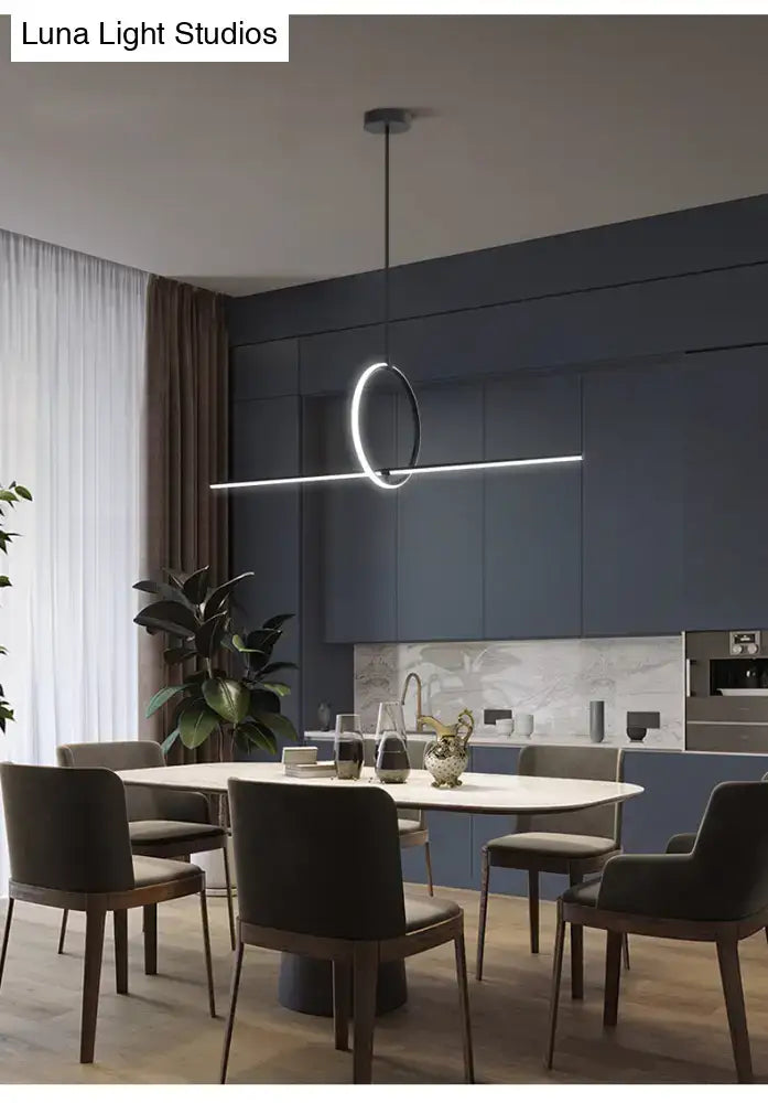 DecorBites™ Modern Black Metal Stick and Ring LED Pendant Lamp for Dining Room Island