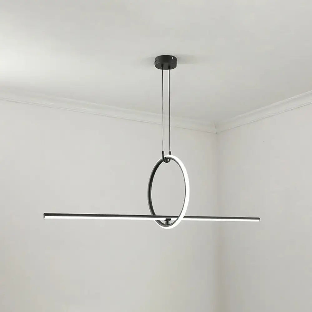 DecorBites™ Modern Black Metal Stick and Ring LED Pendant Lamp for Dining Room Island