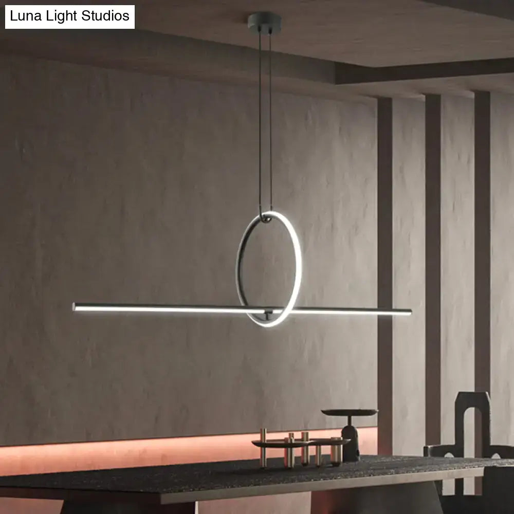 DecorBites™ Modern Black Metal Stick and Ring LED Pendant Lamp for Dining Room Island