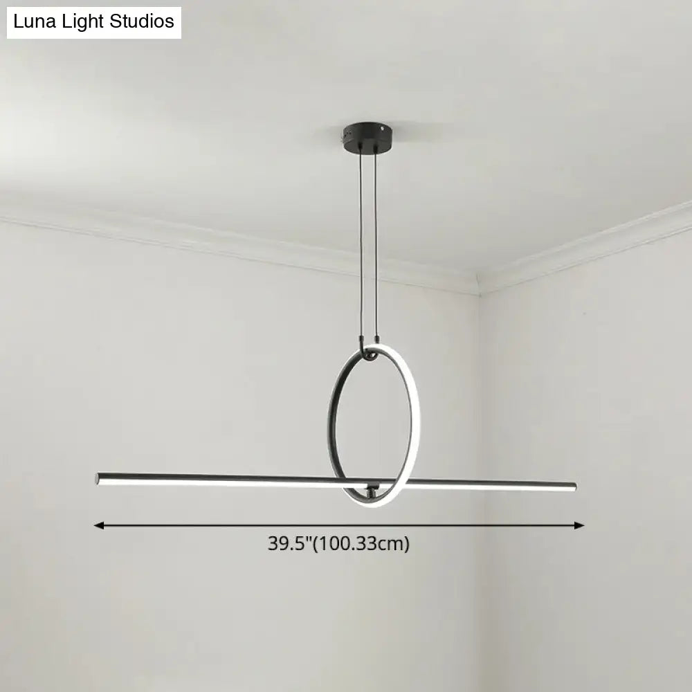 DecorBites™ Modern Black Metal Stick and Ring LED Pendant Lamp for Dining Room Island