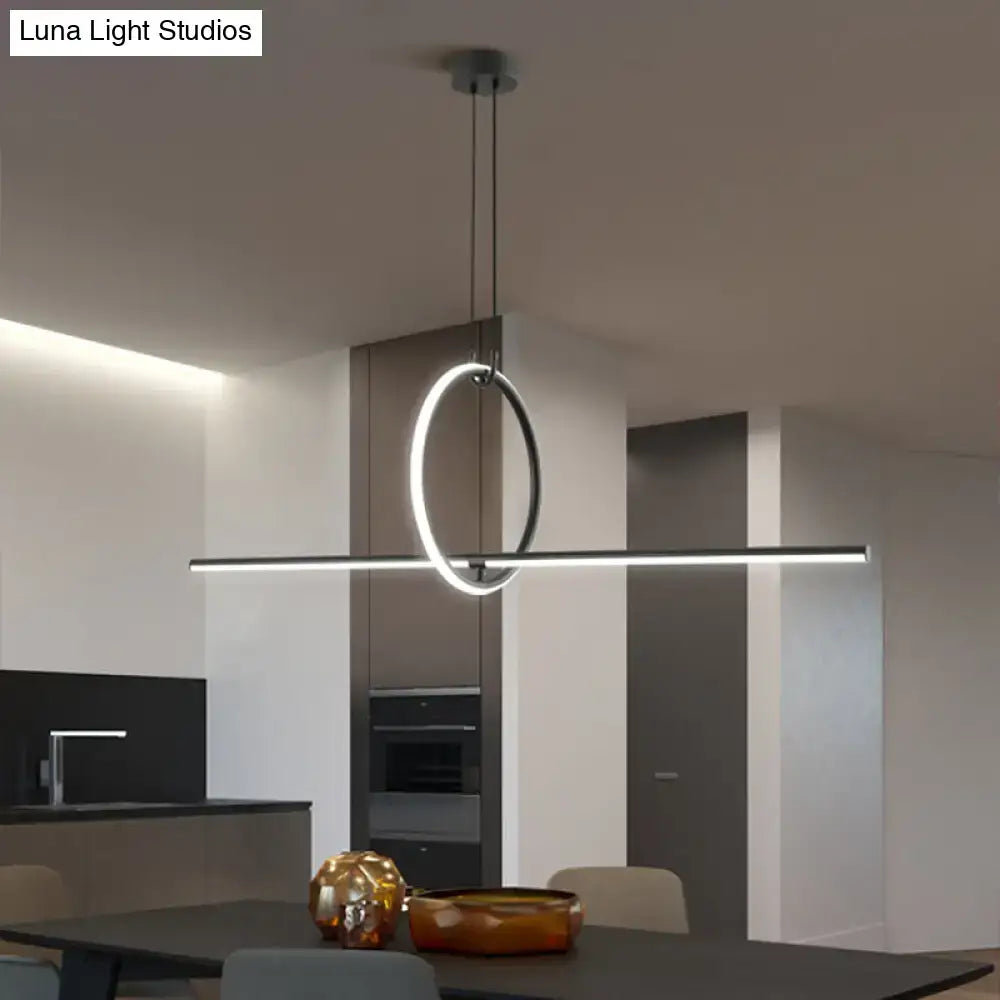 DecorBites™ Modern Black Metal Stick and Ring LED Pendant Lamp for Dining Room Island
