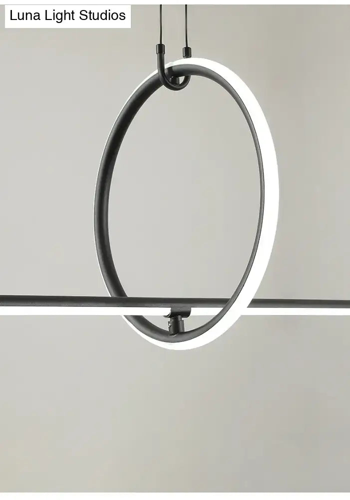 DecorBites™ Modern Black Metal Stick and Ring LED Pendant Lamp for Dining Room Island