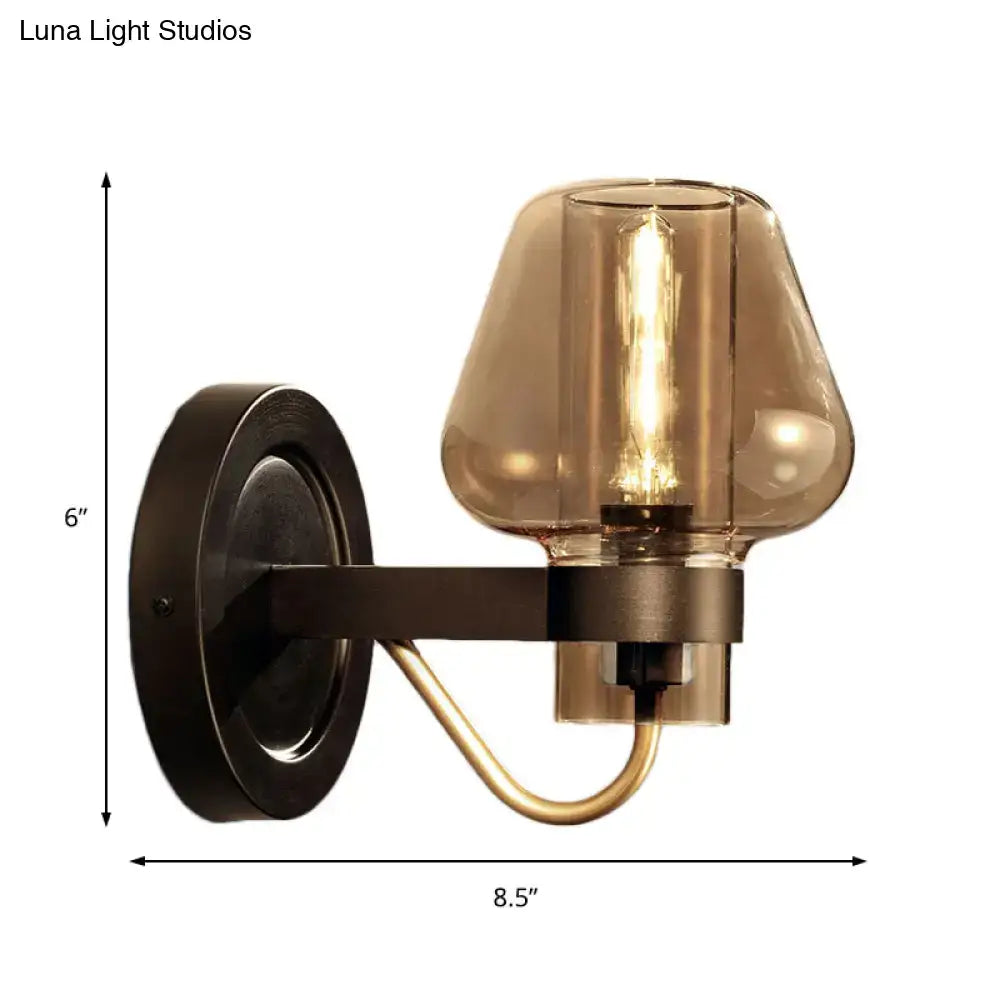 DecorBites™ Modern Black Mushroom Wall Sconce with Amber Glass - Bedroom Lighting Fixture