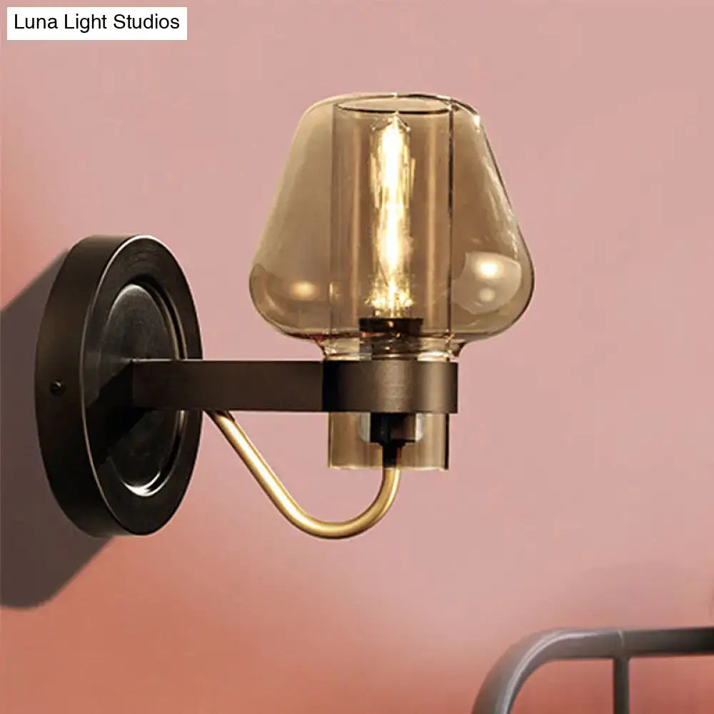 DecorBites™ Modern Black Mushroom Wall Sconce with Amber Glass - Bedroom Lighting Fixture
