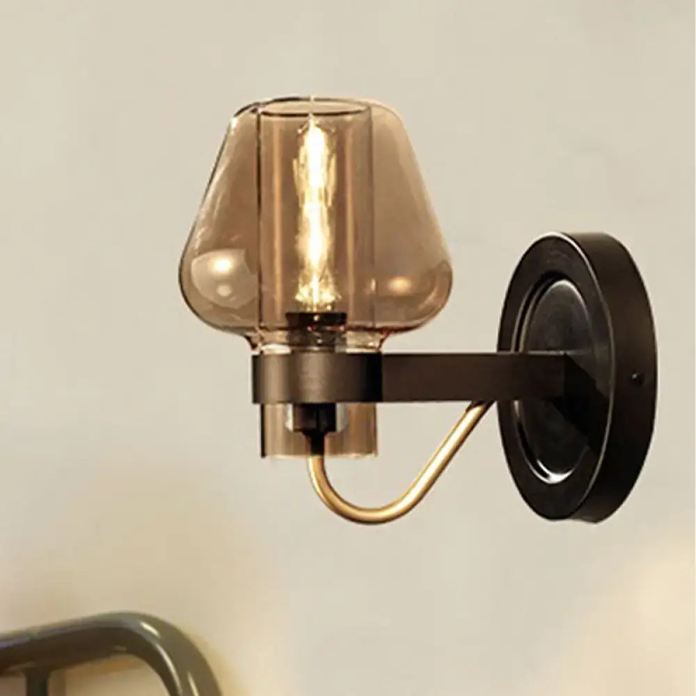 DecorBites™ Modern Black Mushroom Wall Sconce with Amber Glass - Bedroom Lighting Fixture