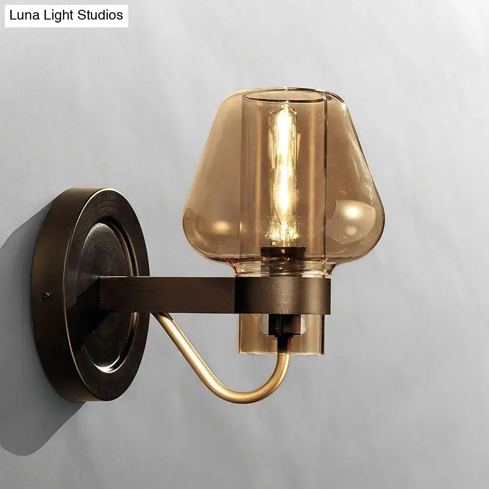 DecorBites™ Modern Black Mushroom Wall Sconce with Amber Glass - Bedroom Lighting Fixture