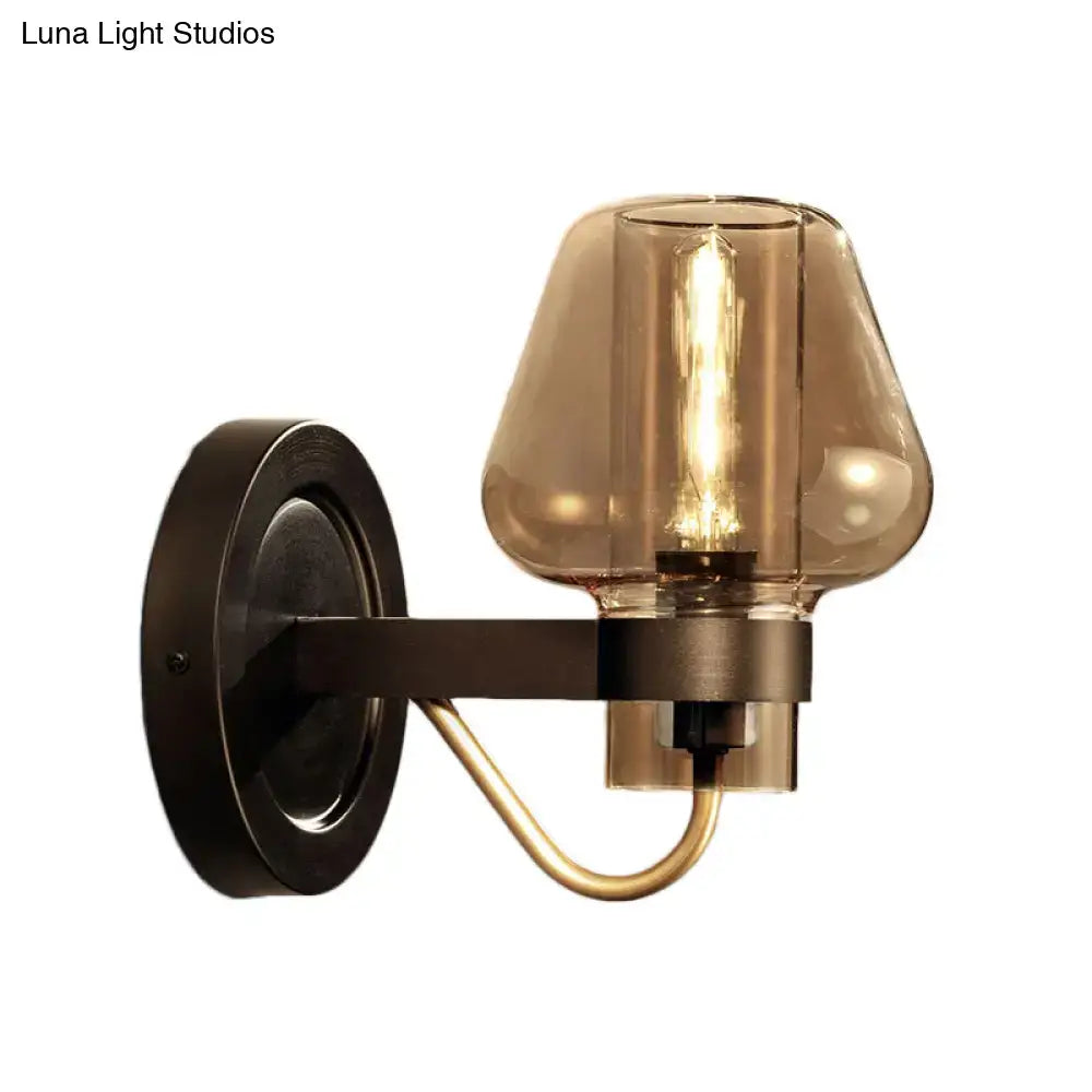 DecorBites™ Modern Black Mushroom Wall Sconce with Amber Glass - Bedroom Lighting Fixture