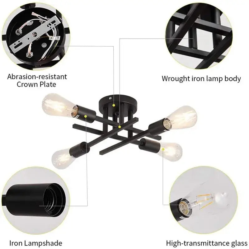 DecorBites™ Modern Black Sputnik Chandelier Flush Mount