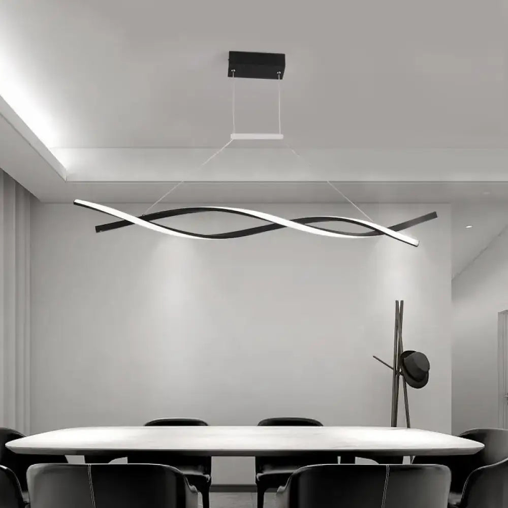 DecorBites™ Modern Black Twist LED Pendant Light with Aluminum Chandelier Design - Perfect for Restaurants