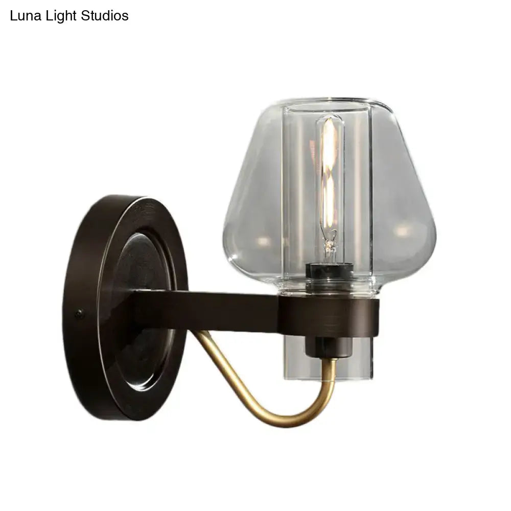 DecorBites™ Modern Black Wall Sconce with Clear Glass Mushroom Shade - 1 Light Bedroom Lighting Fixture