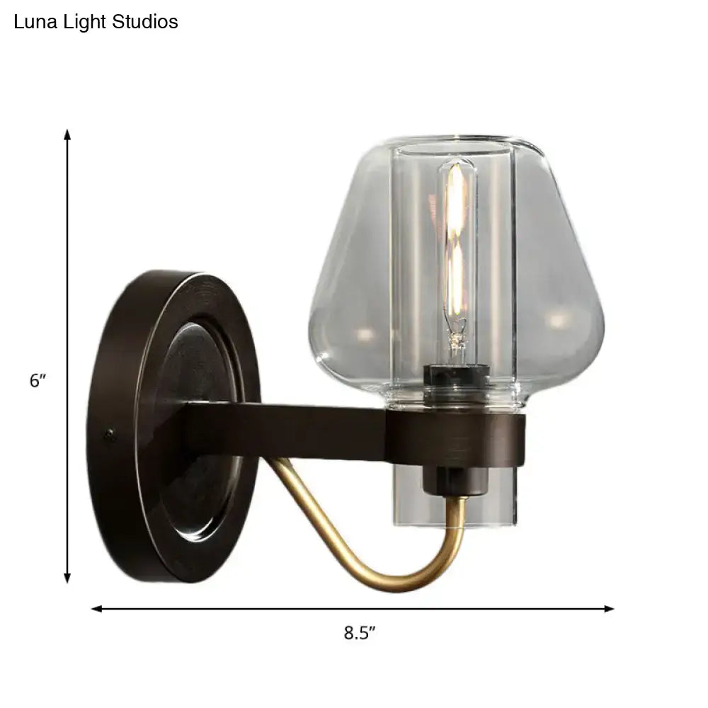 DecorBites™ Modern Black Wall Sconce with Clear Glass Mushroom Shade - 1 Light Bedroom Lighting Fixture