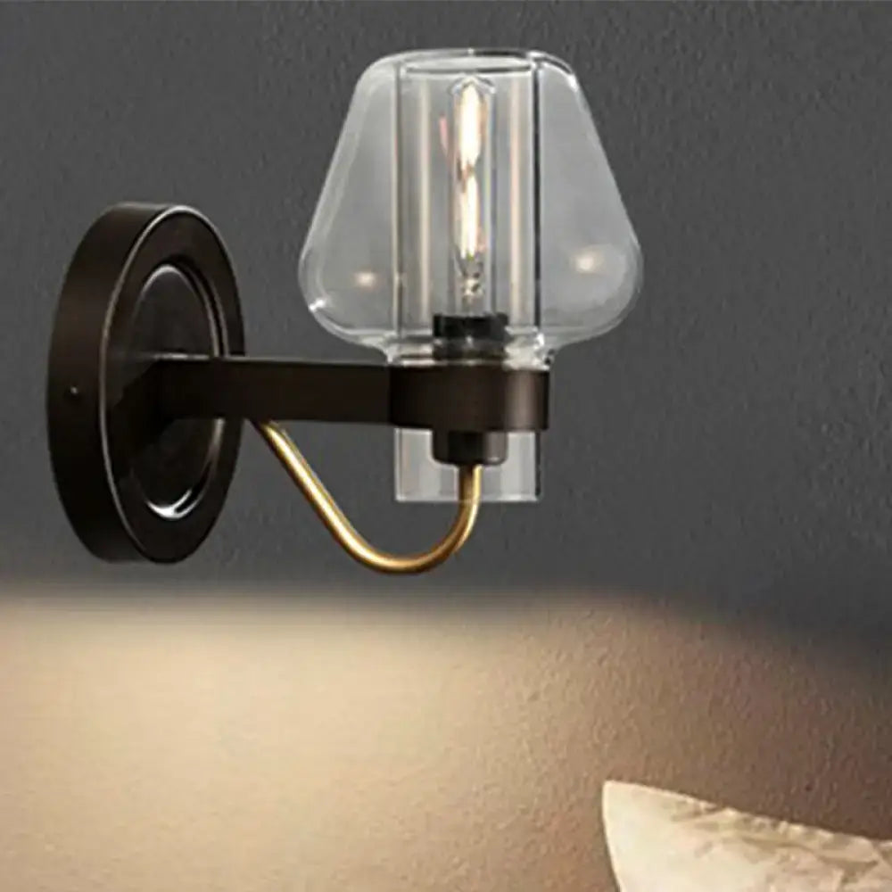 DecorBites™ Modern Black Wall Sconce with Clear Glass Mushroom Shade - 1 Light Bedroom Lighting Fixture
