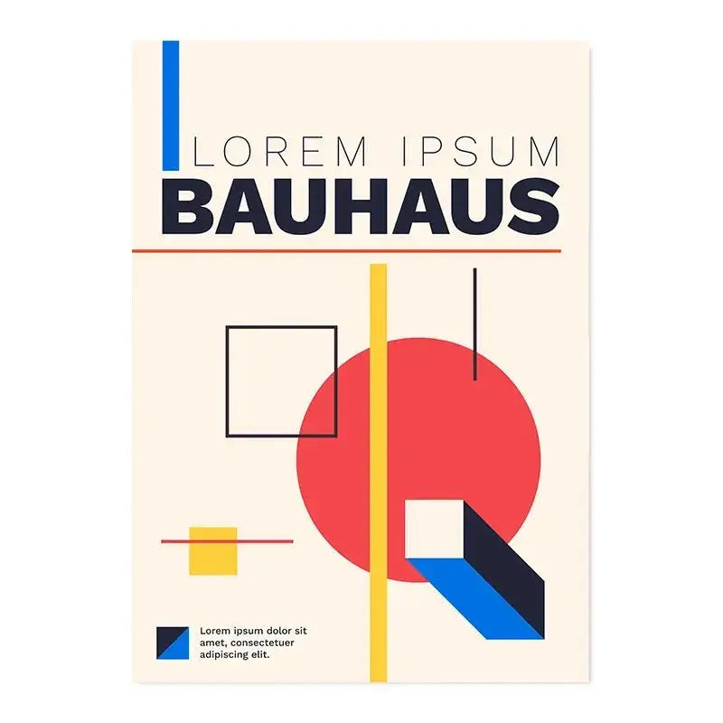 Beige decorbites™ modern black and white bauhaus canvas print with bold black text and colorful geometric shapes