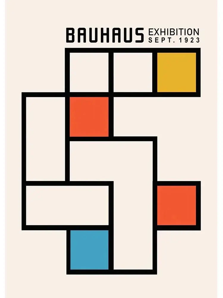 Decorbites™ modern black and white bauhaus canvas print with bold lines and colorful squares for stylish home decor