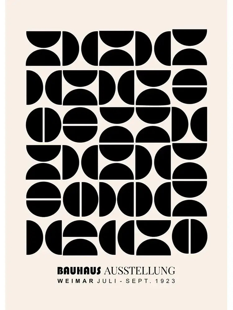 Decorbites™ modern black and white bauhaus canvas print featuring a black geometric abstract pattern on beige background