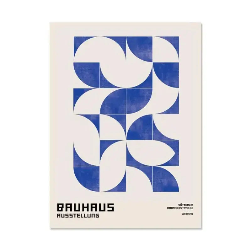 Blue and white geometric bauhaus exhibition canvas print from decorbites modern white canvas print for home decor