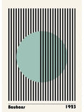 Decorbites™ modern black and white exhibition canvas print featuring minimalist bauhaus 1923 design with muted teal circle and stripes