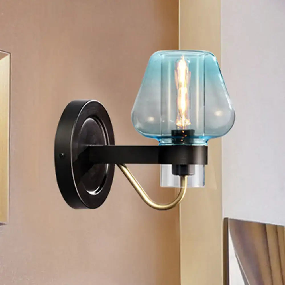 DecorBites™ Modern Blue Glass Wall Sconce with Tapered Shade & 1 Light - Perfect for Your Bedroom!