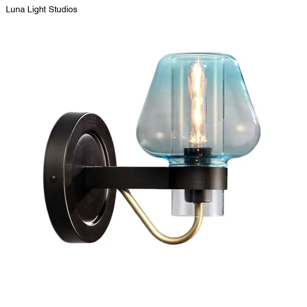 DecorBites™ Modern Blue Glass Wall Sconce with Tapered Shade & 1 Light - Perfect for Your Bedroom!