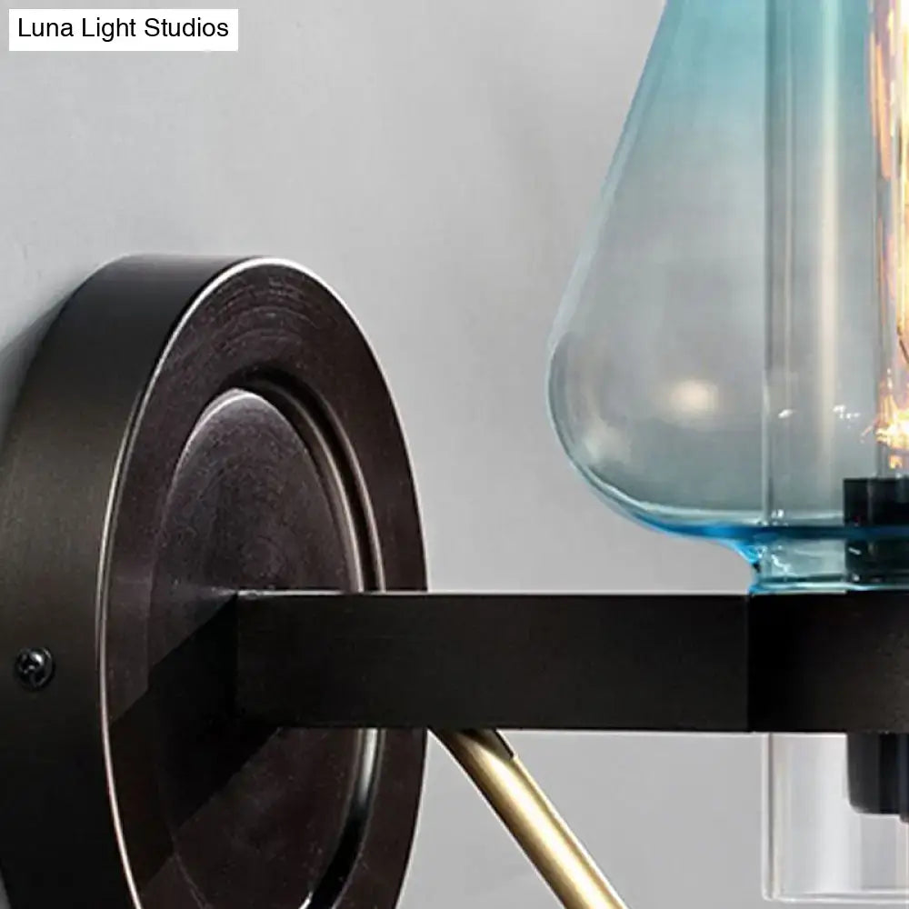DecorBites™ Modern Blue Glass Wall Sconce with Tapered Shade & 1 Light - Perfect for Your Bedroom!
