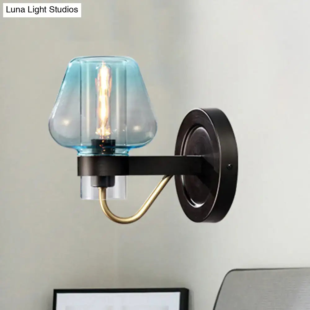 DecorBites™ Modern Blue Glass Wall Sconce with Tapered Shade & 1 Light - Perfect for Your Bedroom!