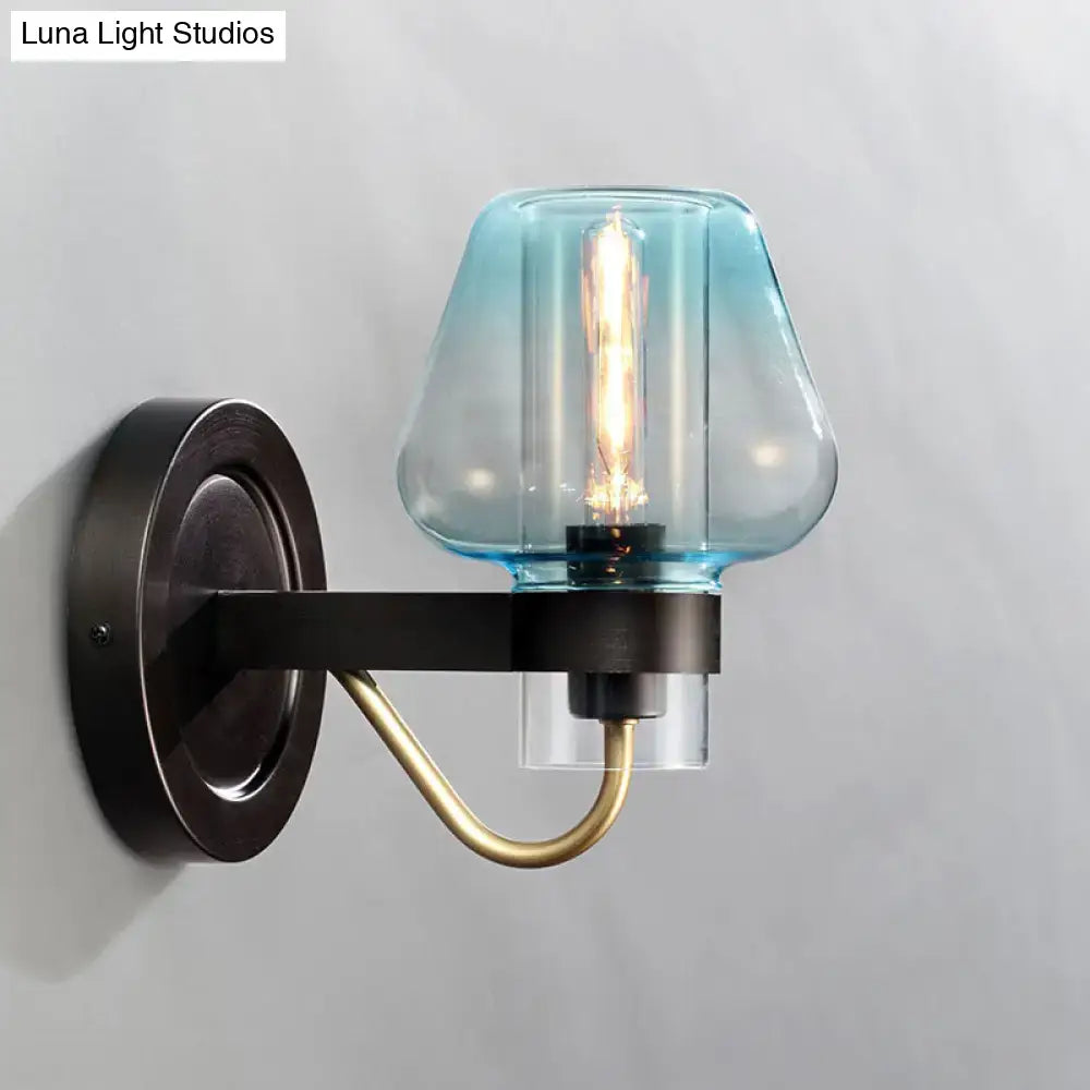 DecorBites™ Modern Blue Glass Wall Sconce with Tapered Shade & 1 Light - Perfect for Your Bedroom!