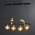DecorBites™ Modern Branch Island Pendant Light with Ball Glass Shade and Bird Deco - Metal 4-Light Fixture for Dining Room