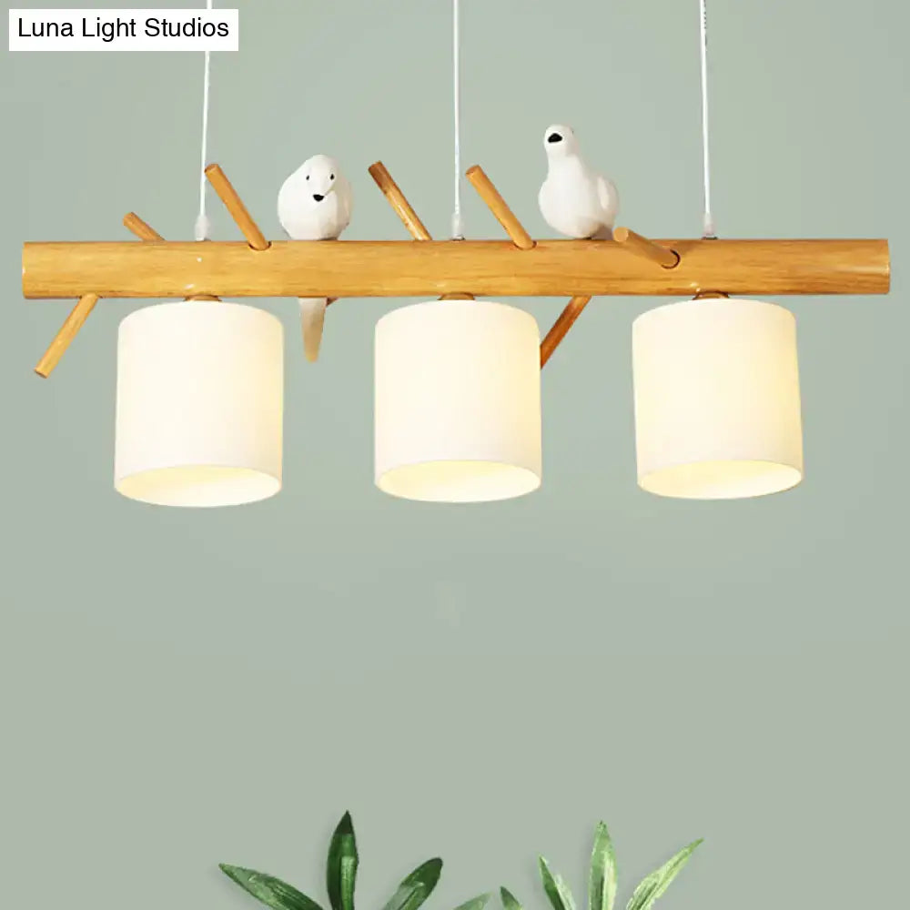 DecorBites™ Modern Branch Island Pendant Light with LED, Wood Dining Room Ceiling Light and Cream Glass Shade