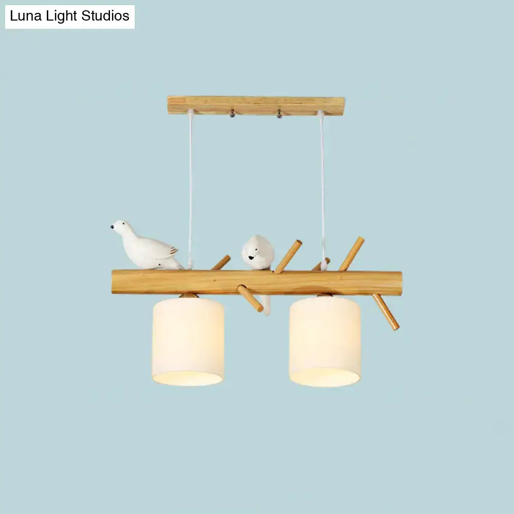 DecorBites™ Modern Branch Island Pendant Light with LED, Wood Dining Room Ceiling Light and Cream Glass Shade