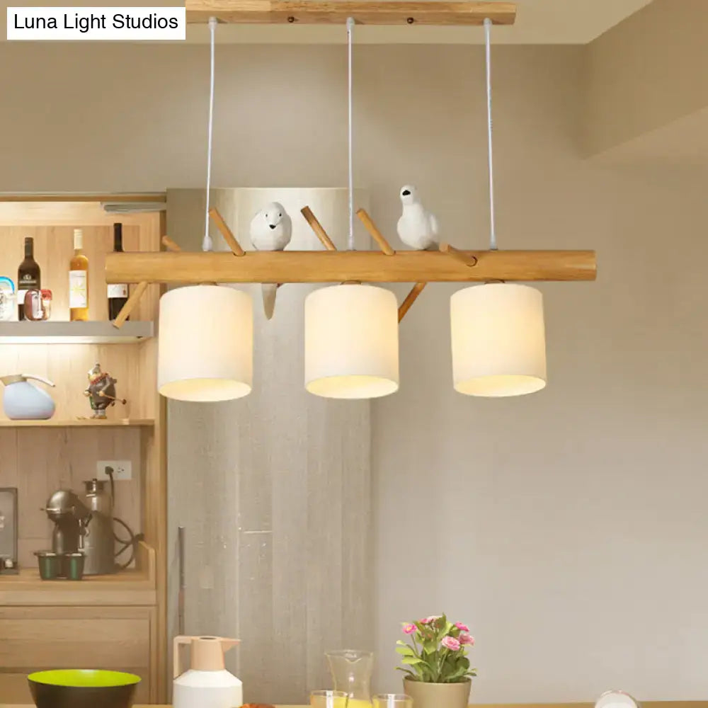 DecorBites™ Modern Branch Island Pendant Light with LED, Wood Dining Room Ceiling Light and Cream Glass Shade
