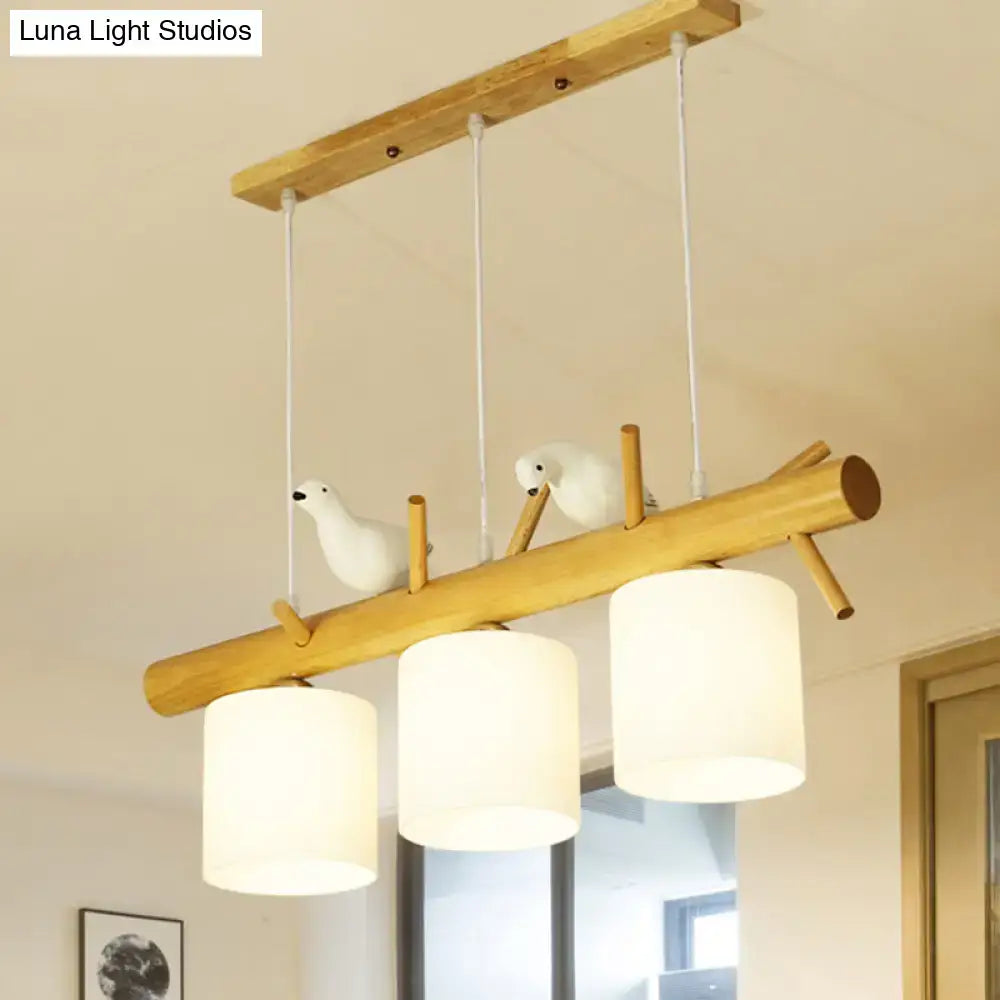 DecorBites™ Modern Branch Island Pendant Light with LED, Wood Dining Room Ceiling Light and Cream Glass Shade
