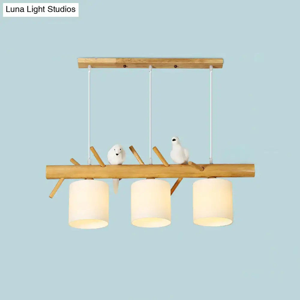 DecorBites™ Modern Branch Island Pendant Light with LED, Wood Dining Room Ceiling Light and Cream Glass Shade