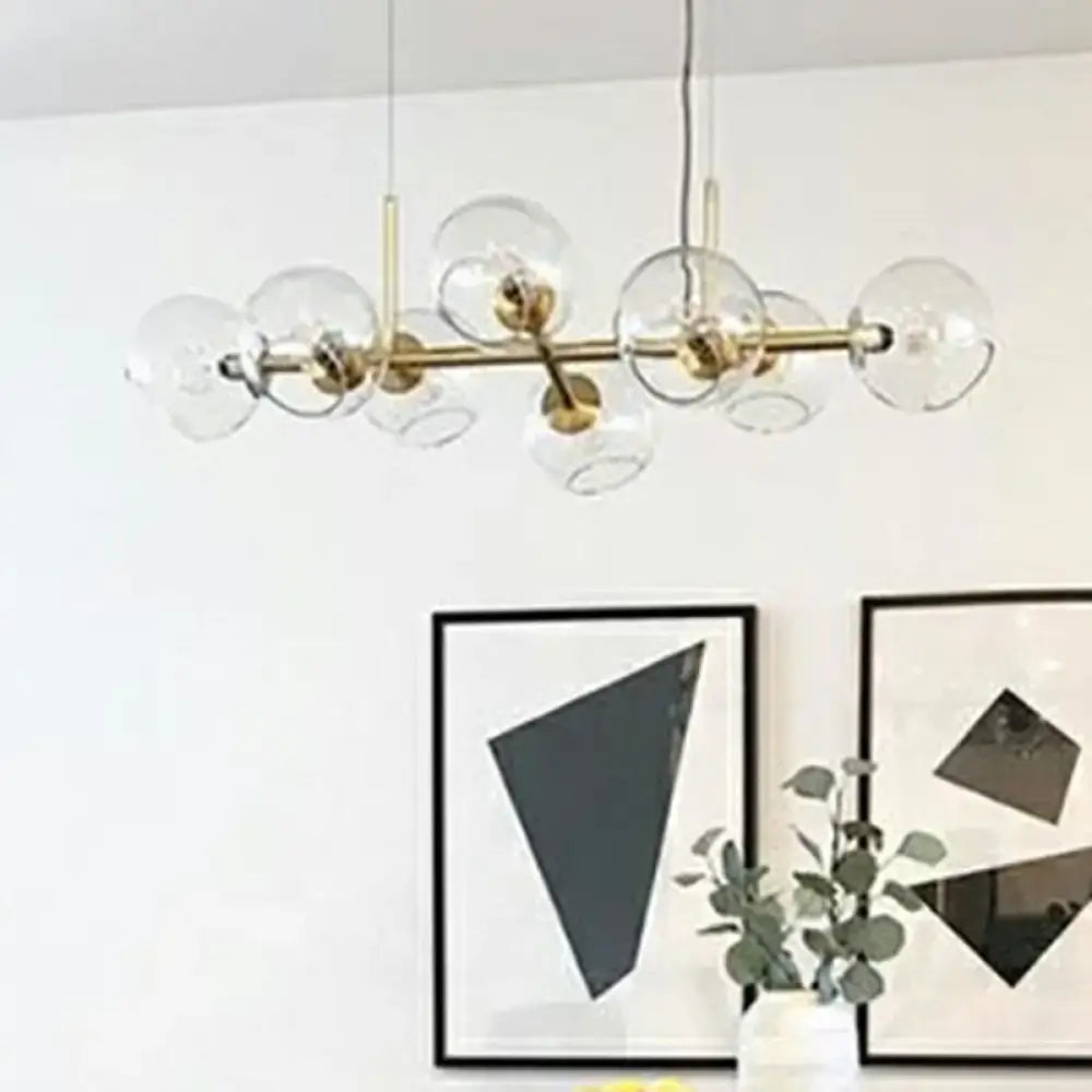 DecorBites™ Modern Brass Island Light with Dome Glass Shades - 8-Light Dining Room Suspension Lighting