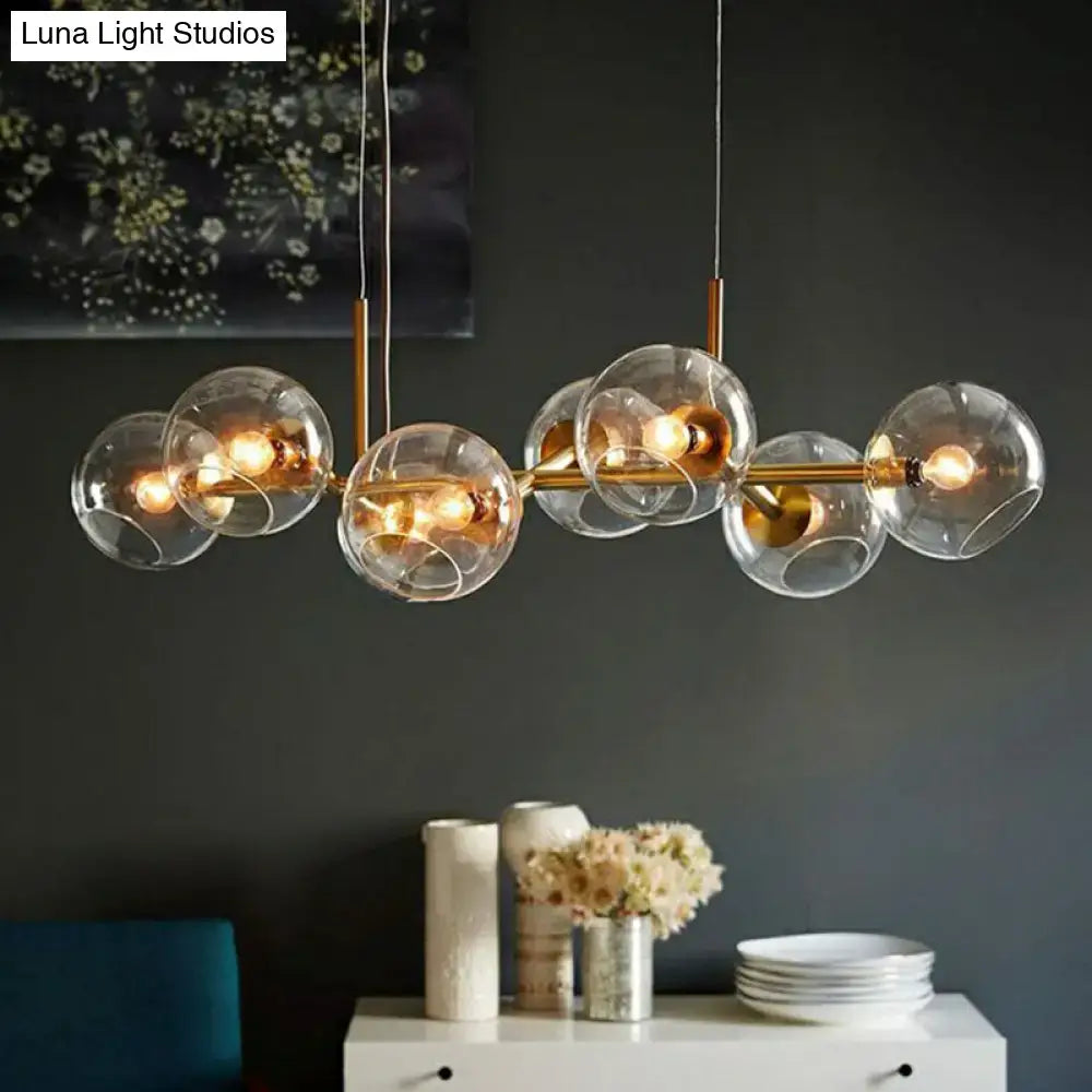 DecorBites™ Modern Brass Island Light with Dome Glass Shades - 8-Light Dining Room Suspension Lighting