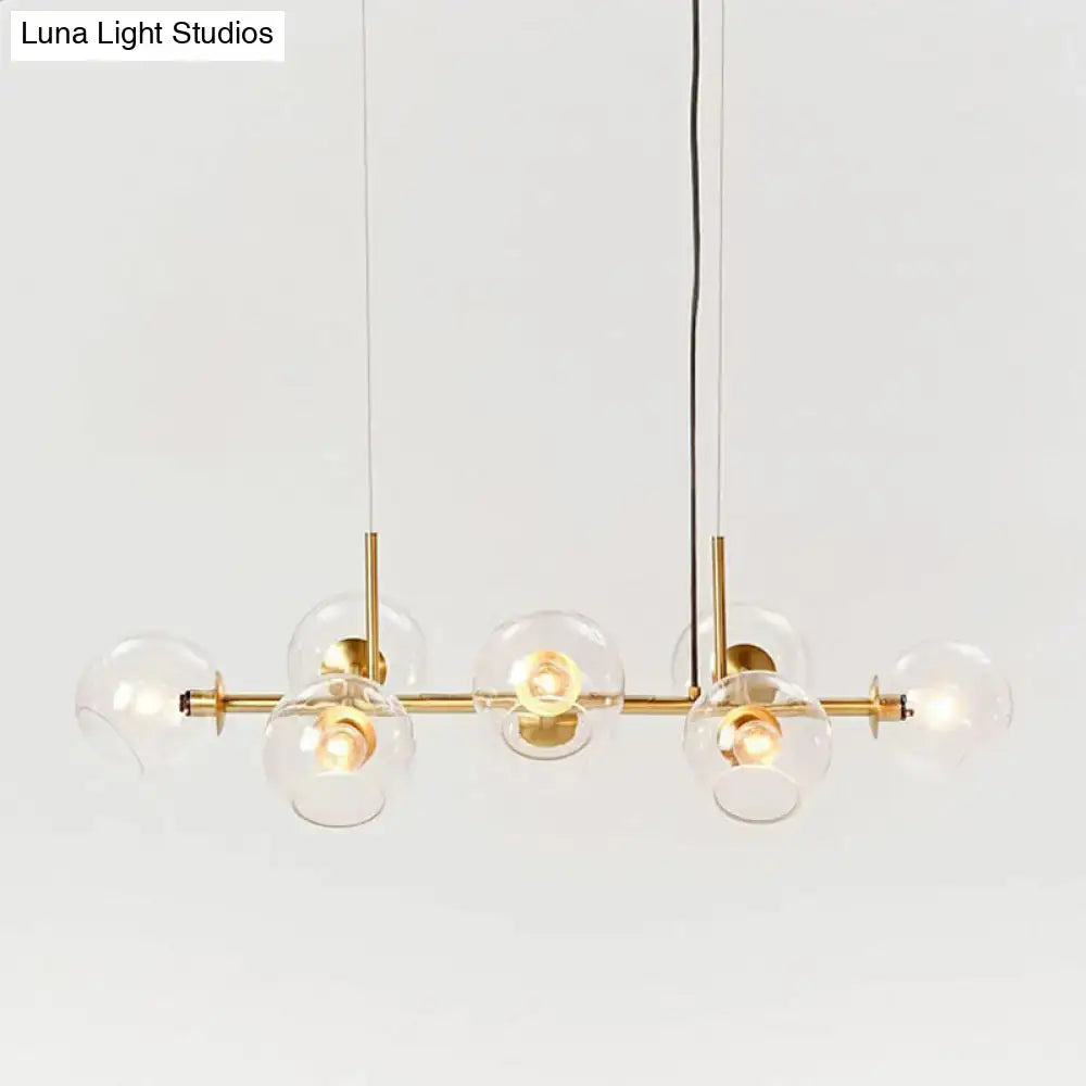 DecorBites™ Modern Brass Island Light with Dome Glass Shades - 8-Light Dining Room Suspension Lighting