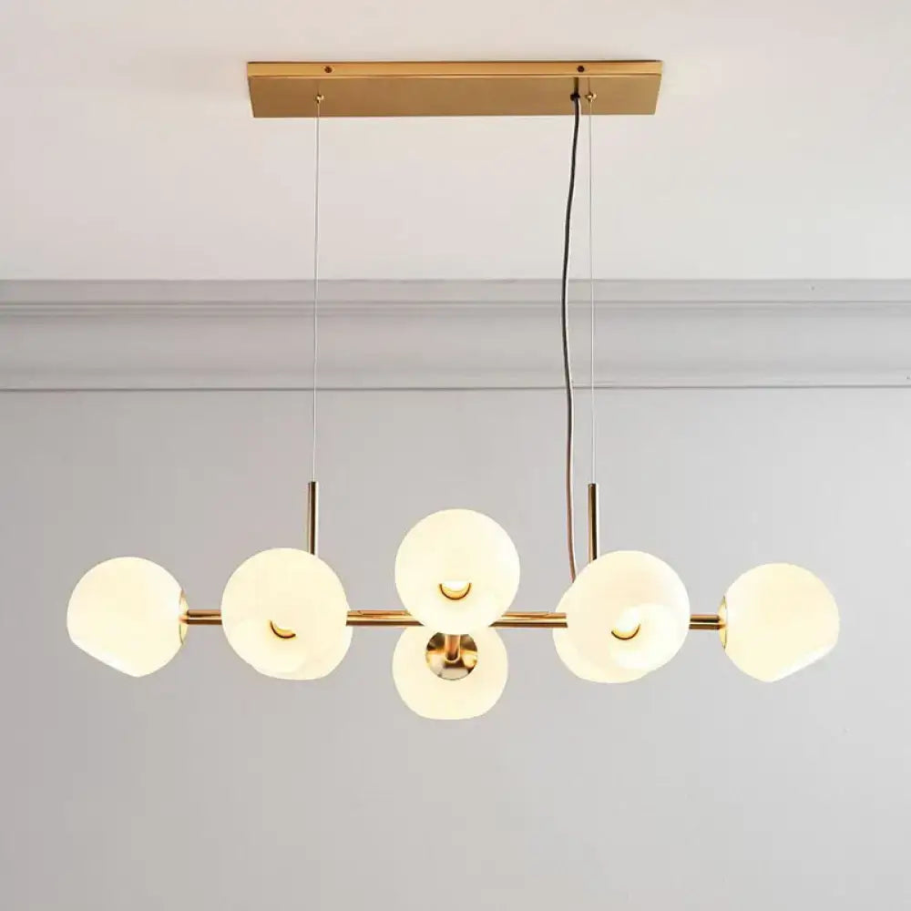 DecorBites™ Modern Brass Island Light with Dome Glass Shades - 8-Light Dining Room Suspension Lighting