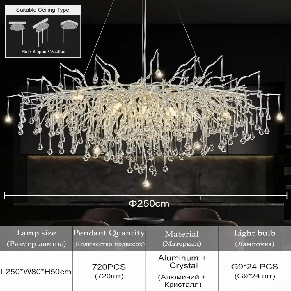 DecorBites™ modern chrome chandelier with rectangular crystals chandelier design and clear crystal raindrops lamp package