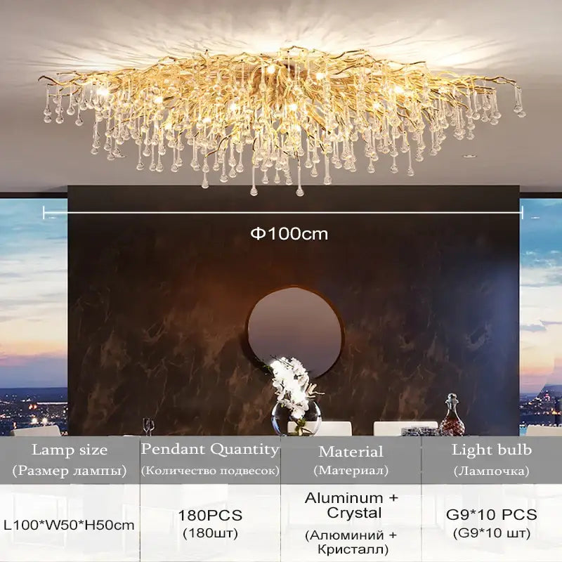 DecorBites™ Modern Chrome Chandelier with Crystal Raindrops