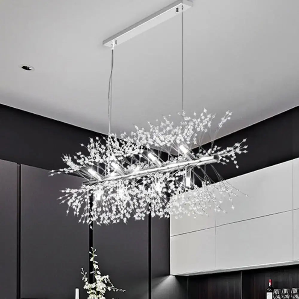 DecorBites™ Modern Chrome Crystal Beaded Sprig Island Pendant Light with 12 Bulbs for Kitchen Hanging