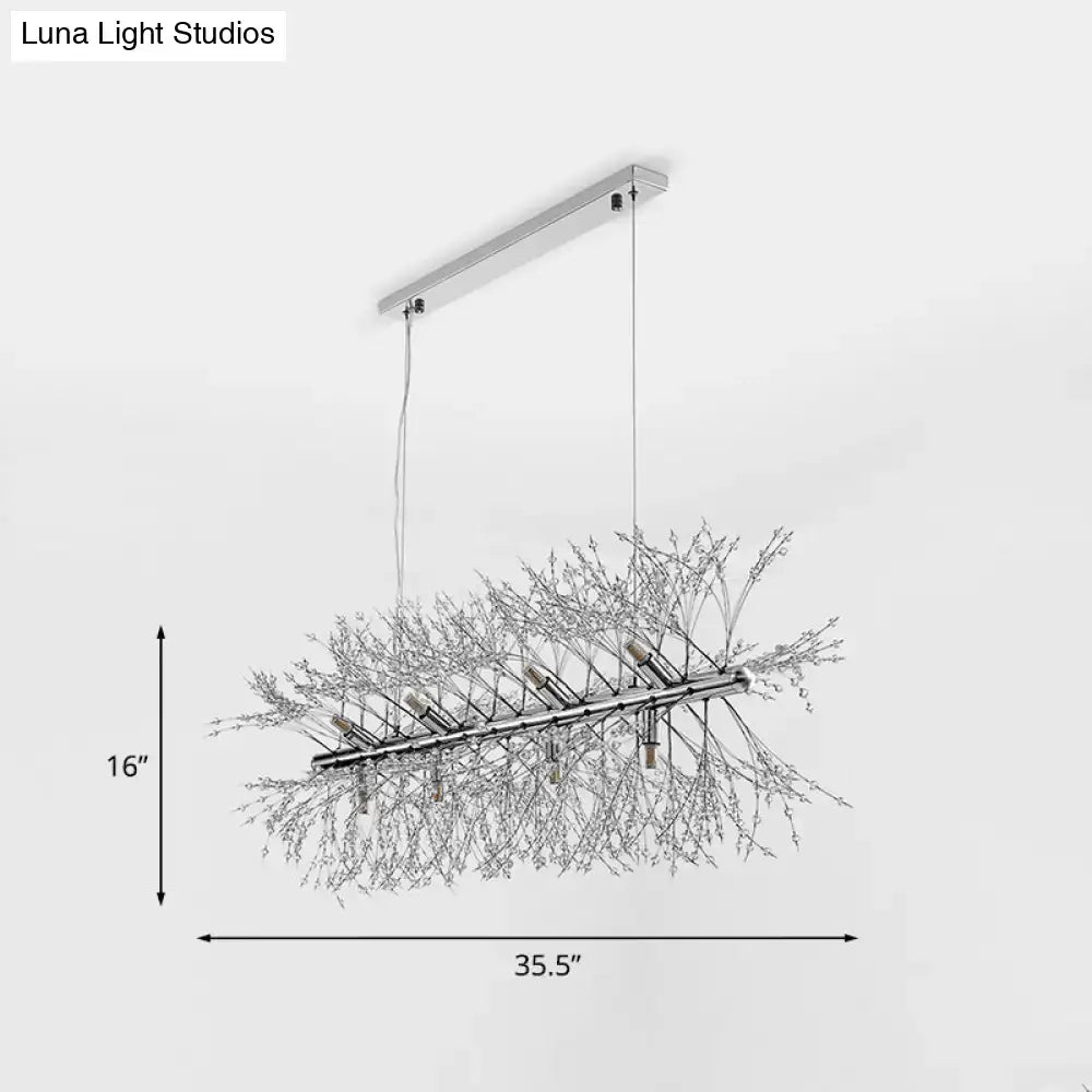 DecorBites™ Modern Chrome Crystal Beaded Sprig Island Pendant Light with 12 Bulbs for Kitchen Hanging