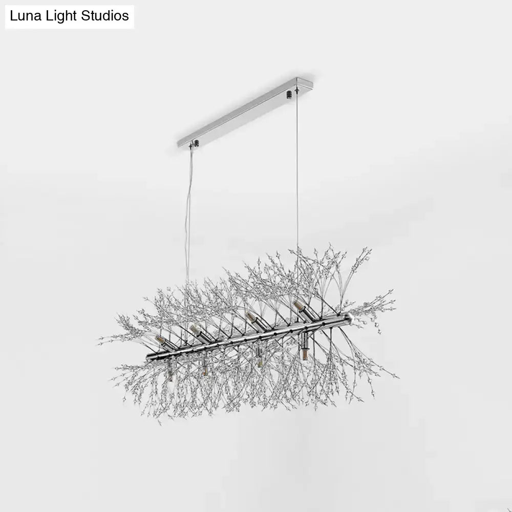 DecorBites™ Modern Chrome Crystal Beaded Sprig Island Pendant Light with 12 Bulbs for Kitchen Hanging