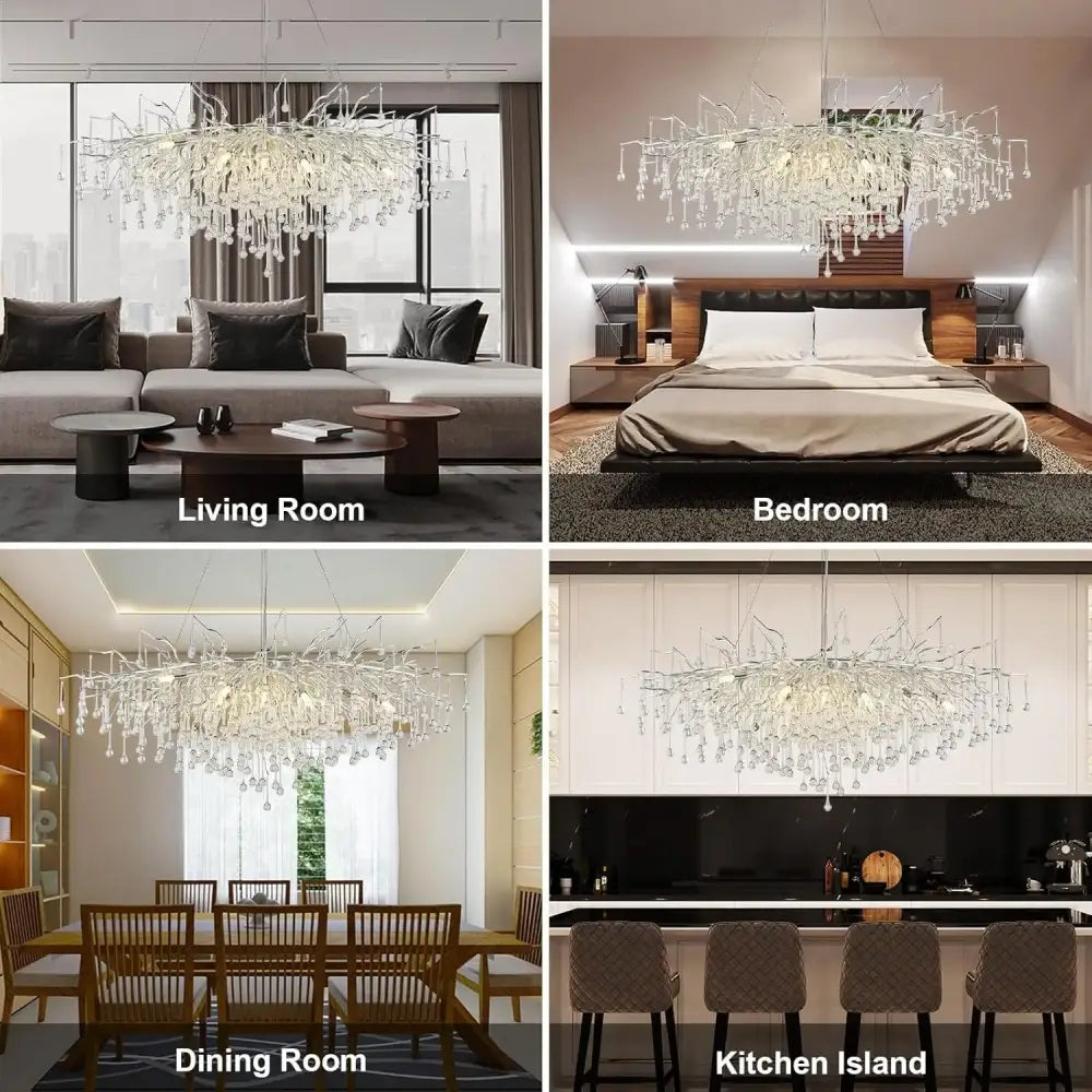 DecorBites™ Modern Chrome Crystal Chandelier for Living Room