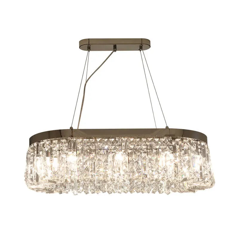 DecorBites™ Modern Chrome Oval Island Lamp with Crystal Accents - 10 Head Suspension Pendant Light for Dining Room